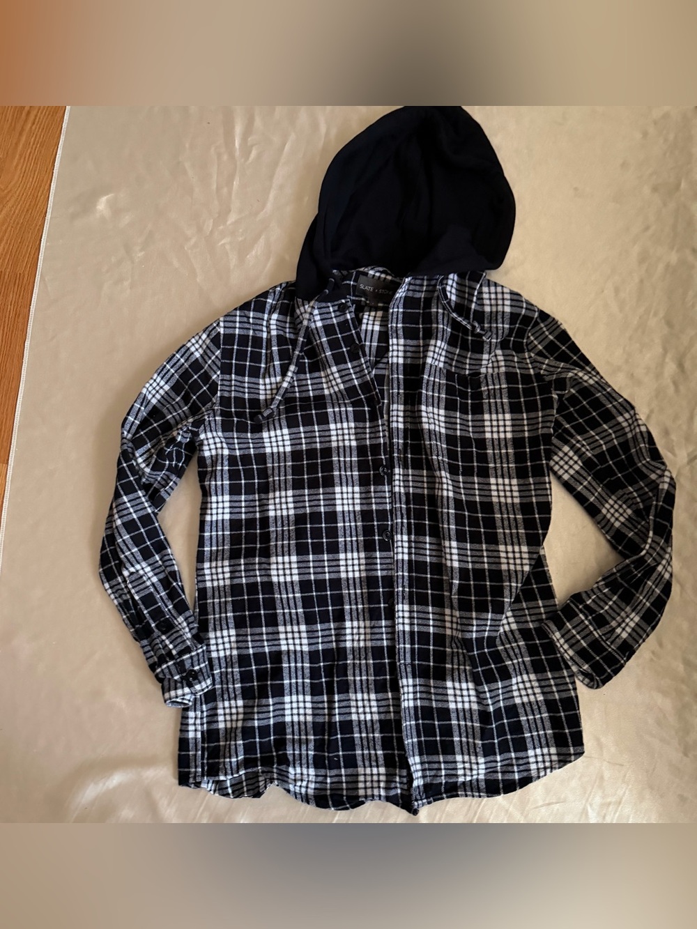 Slate & Stone "Beck" Hooded Shirt Jacket plaid black/white hooded men’s Sz.L